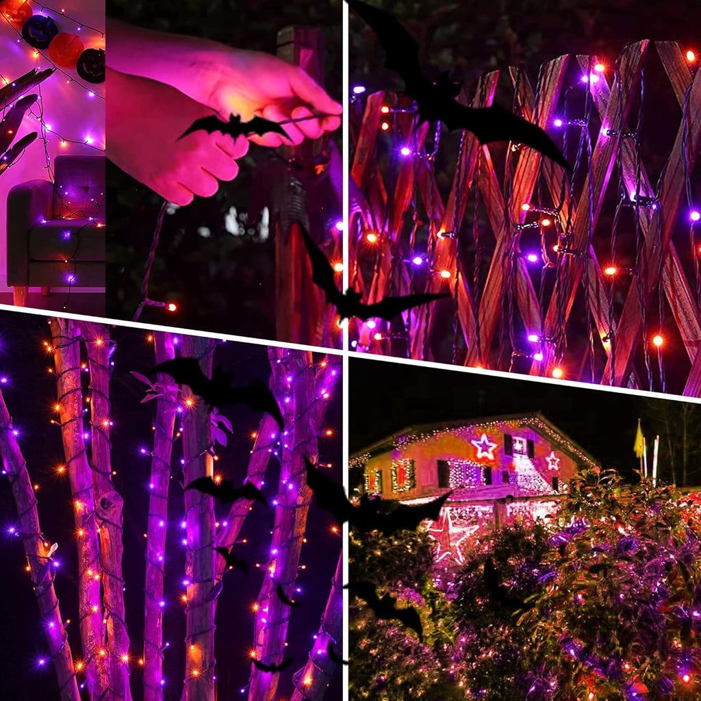 weillsnow Purple&Orange Halloween Lights, 200 LED 66Ft Plug in Waterproof Halloween String Lights, 8 Modes with Memory for Outdoor Indoor Garden Halloween Christmas Decorations (Orange&Purple, 66FT)