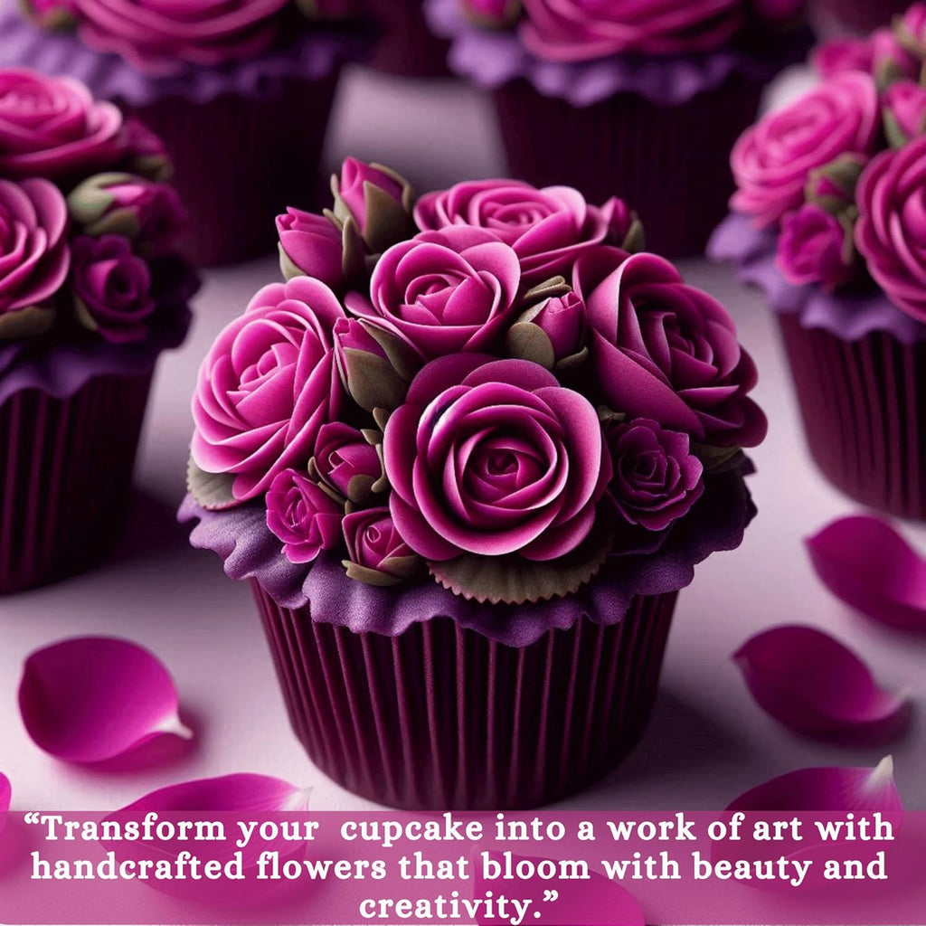 Confect Edible Rose Cake Toppers For Cupcakes & Doughnut Edible Toppers Roses for Cake Decorations - Fuchsia Pink | Vegan, Gluten-Free, Soy-Free, Dairy-Free, Palm Oil-Free -Pack of 12