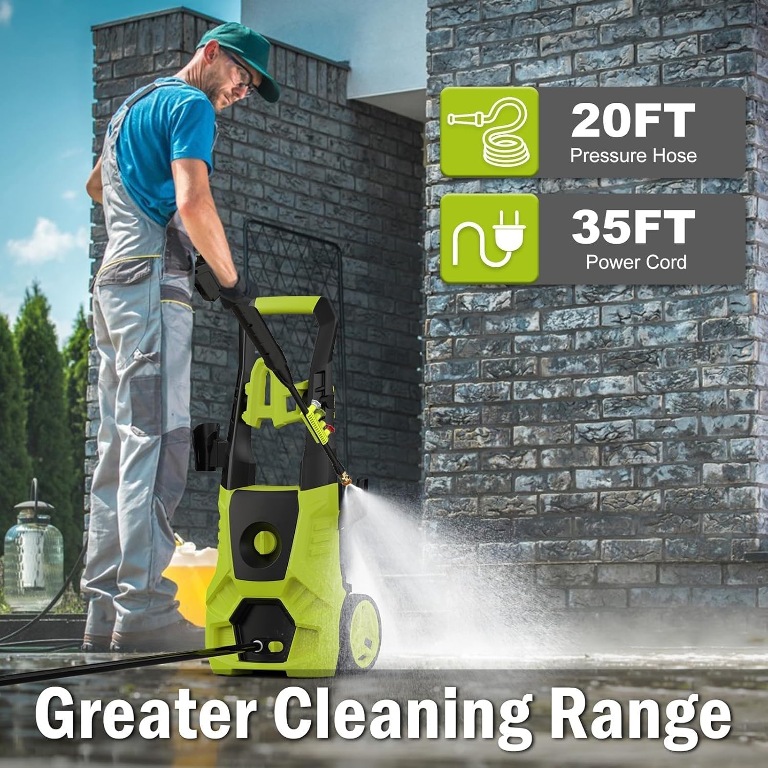 Pressure Washer, 5000PSI Max 3.6GPM with Foam Cannon 35FT Power Cord 4 Nozzles for Cars, Green