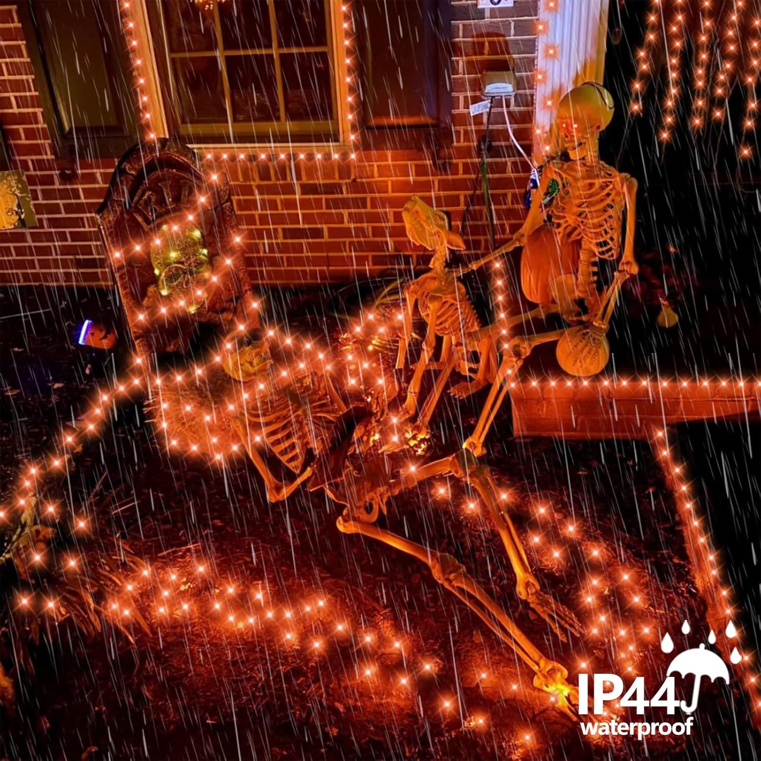 QITONG Orange Solar Halloween Lights Outdoor Waterproof, 2 Pack Each 66ft 200 LED String Lights, Silver Wire Orange Lights for Halloween with 8 Modes