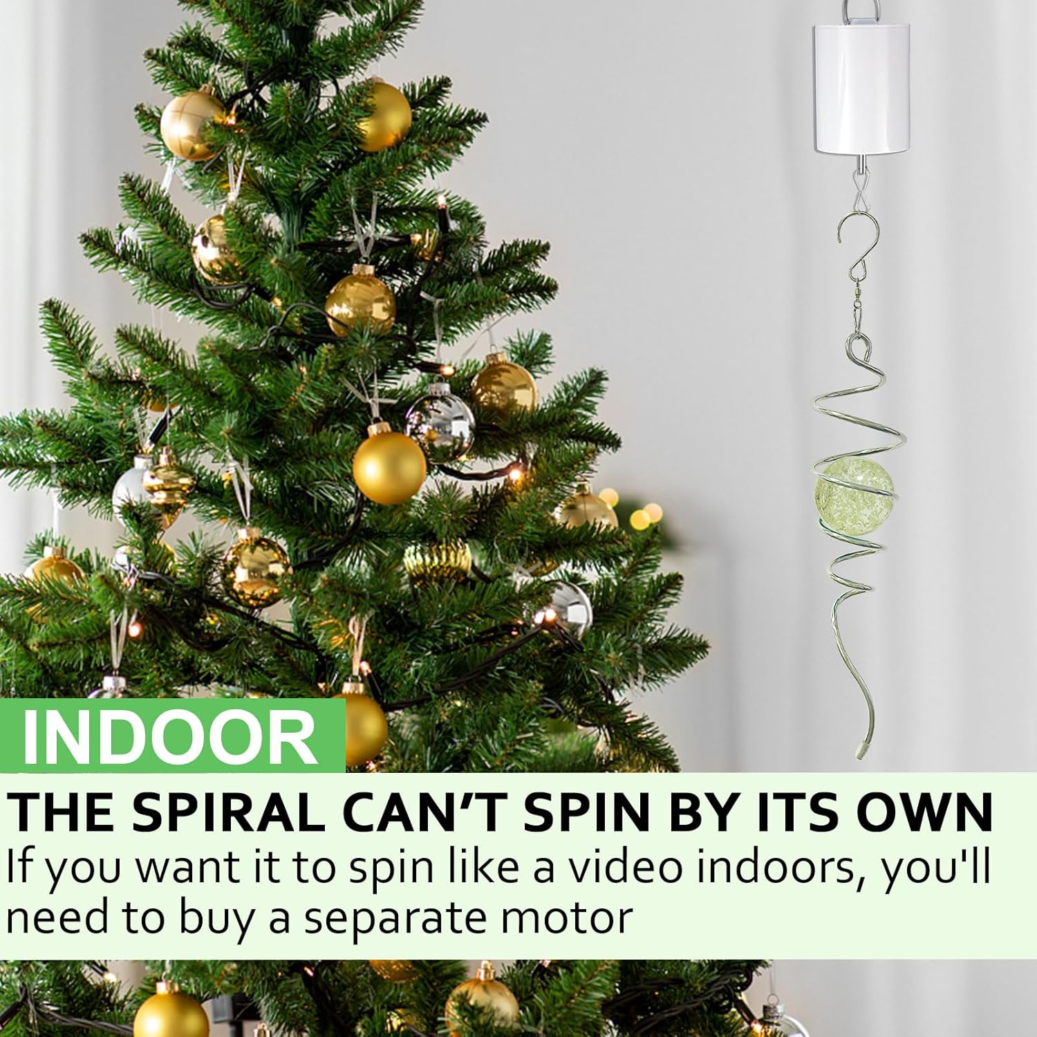 Glow in The Dark Gazing Ball Spiral Tail,Wind Spinner Tail Yard Art Decor,Hanging Rotating Sun Catcher Wind Spinners Stabilizer,Indoor Outdoor Garden Decoration Christmas Ornament-13in