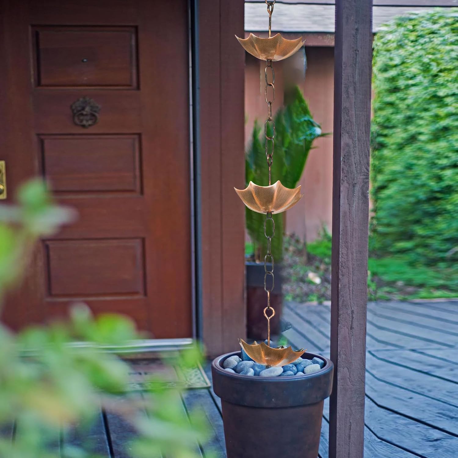 Metal Rain Chain Decoration 6 FT., Rain Catcher Metal Chain Gutter Downspout 72'' for House Eaves, Garden & Home, Umbrella Shape Rain Chains