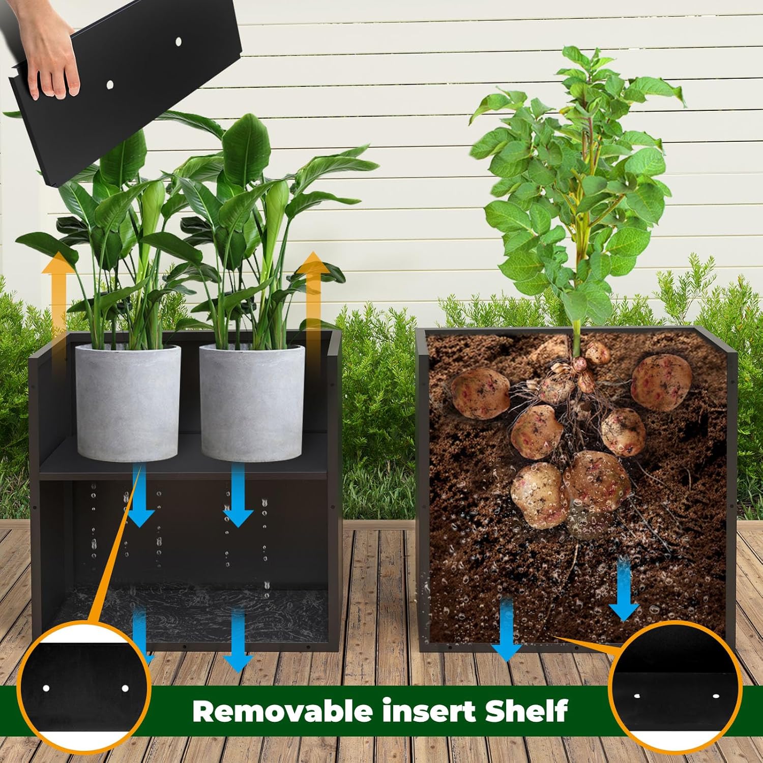 Galvanized Steel Metallic Heavy Planter for Outdoor Plants Metal Outdoor Planter Spliced Flower Box with Partitions for Outside,Indoor,Garden (Black, 36 * 15 * 24)