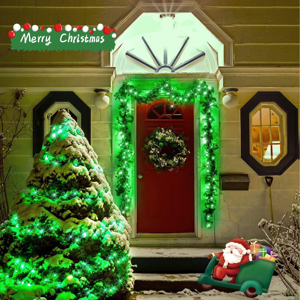 JMEXSUSS 4 Pack Green Solar Christmas Lights, Total 400 LED 132FT Solar String Lights Outdoor Waterproof, 8 Modes Copper Wire Solar Fairy Lights for Patio Garden Yard Tree Christmas Decor