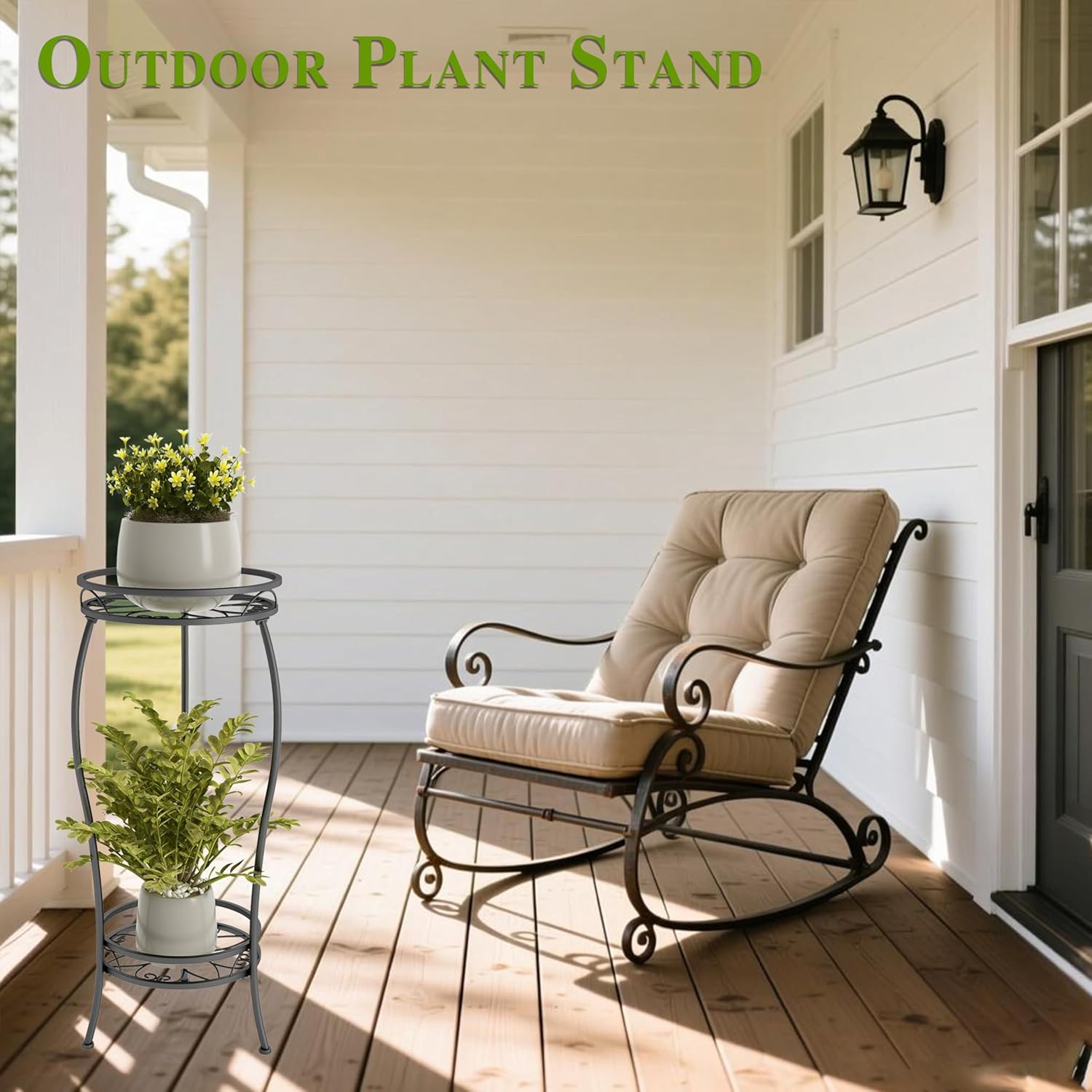 Plant Stand Indoor Outdoor 2 Tier 27.1 inch Tall Black Metal Rustproof Stable Plant Stands Multiple Plant Round Supports Rack for Planter Corner Garden Balcony Patio