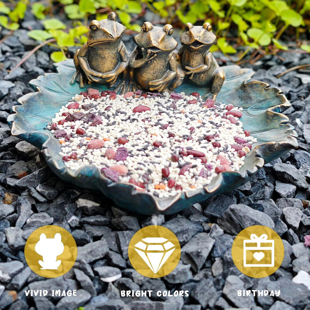 Frog Bird Feeders, Bird Baths for Outdoors, Resin Birdbath Bowl, Outdoor Polyresin Frogs on Leaf Bath Bowl for Outside Yard Table Decor