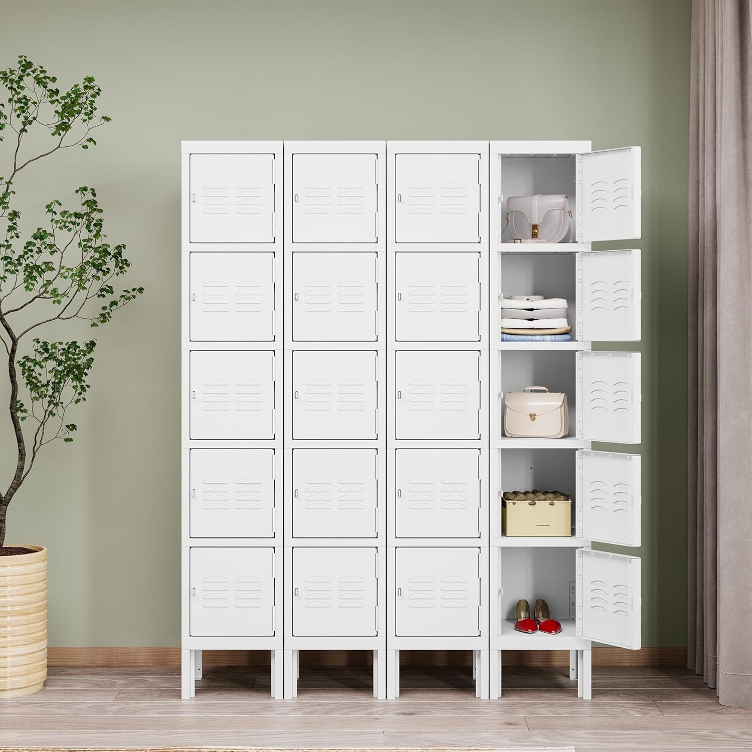 Metal Lockers for Employees, Steel Storage Locker with 5 Doors for Home, Office, School, Gym (White)