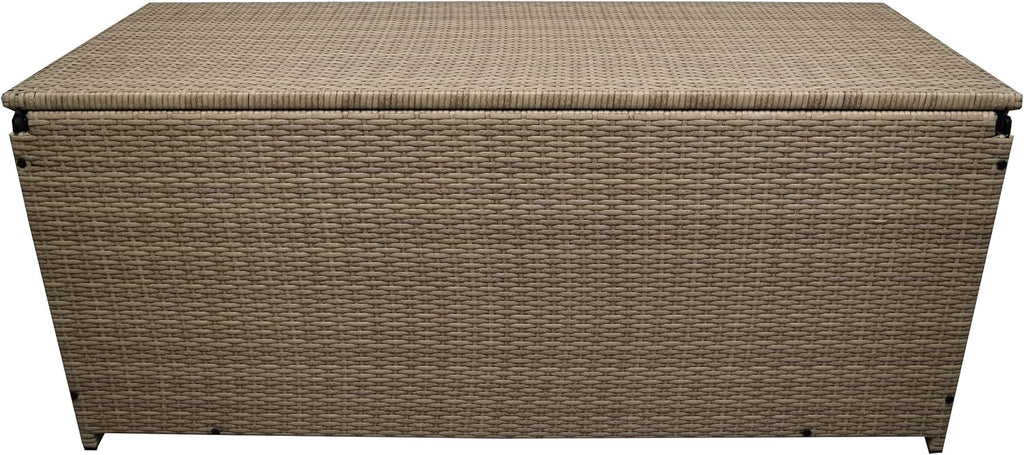Oakland Living Tan Indoor and Outdoor Balcony Patio Deck Porch Pool 113 Gallon Wicker Storage Box Trunk Bin with Metal Frame