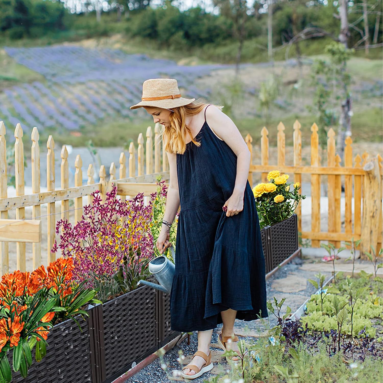 Garden Boxes Outdoor Raised Beds for Gardening Rectangular Planter Boxes Outdoor Planter Garden Box with Drain Outlet, Easy Assembly