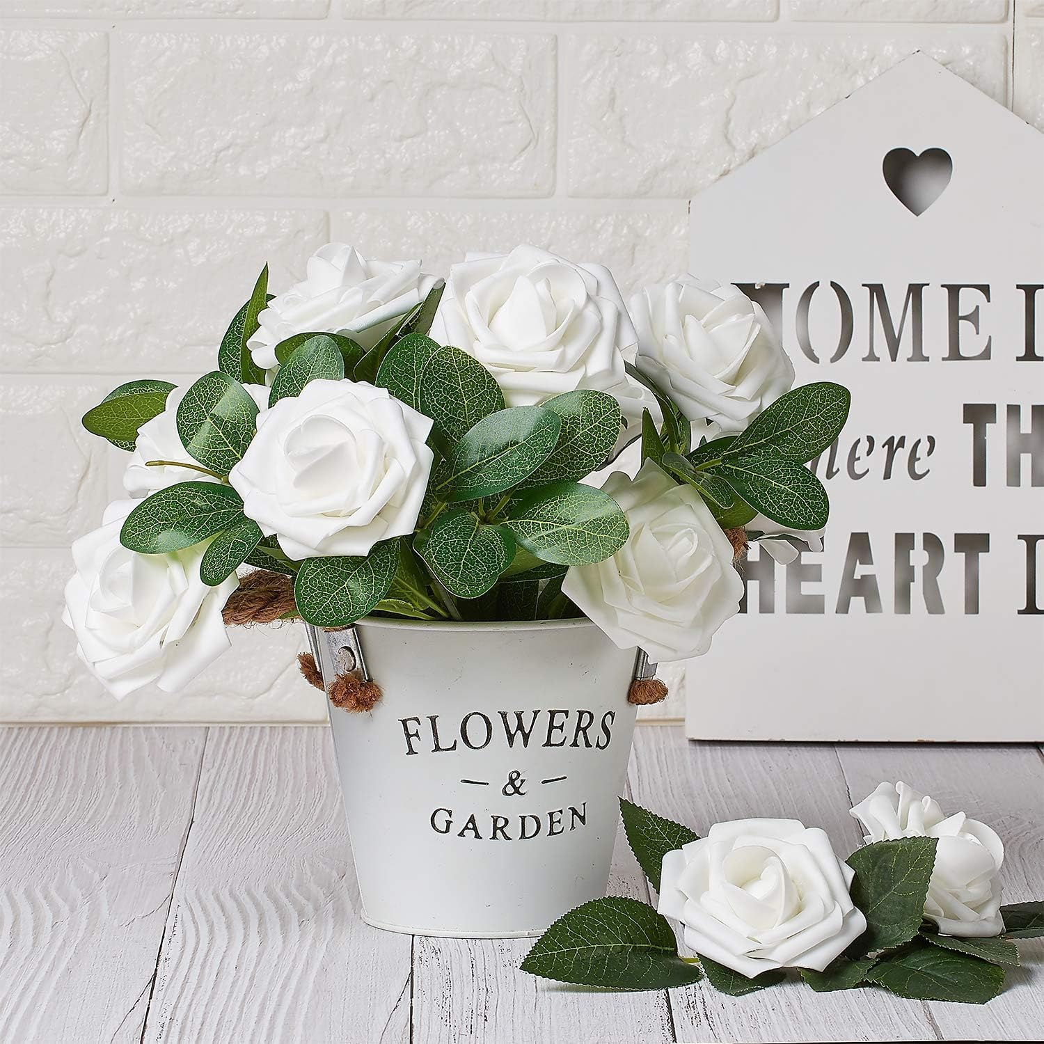 N&T NIETING Artificial Flowers 50pcs Real Touch White Flowers Artificial Roses for Decoration for DIY Wedding Bouquets Bridal Centerpieces Floral Shower Party Tables Home Arrangement