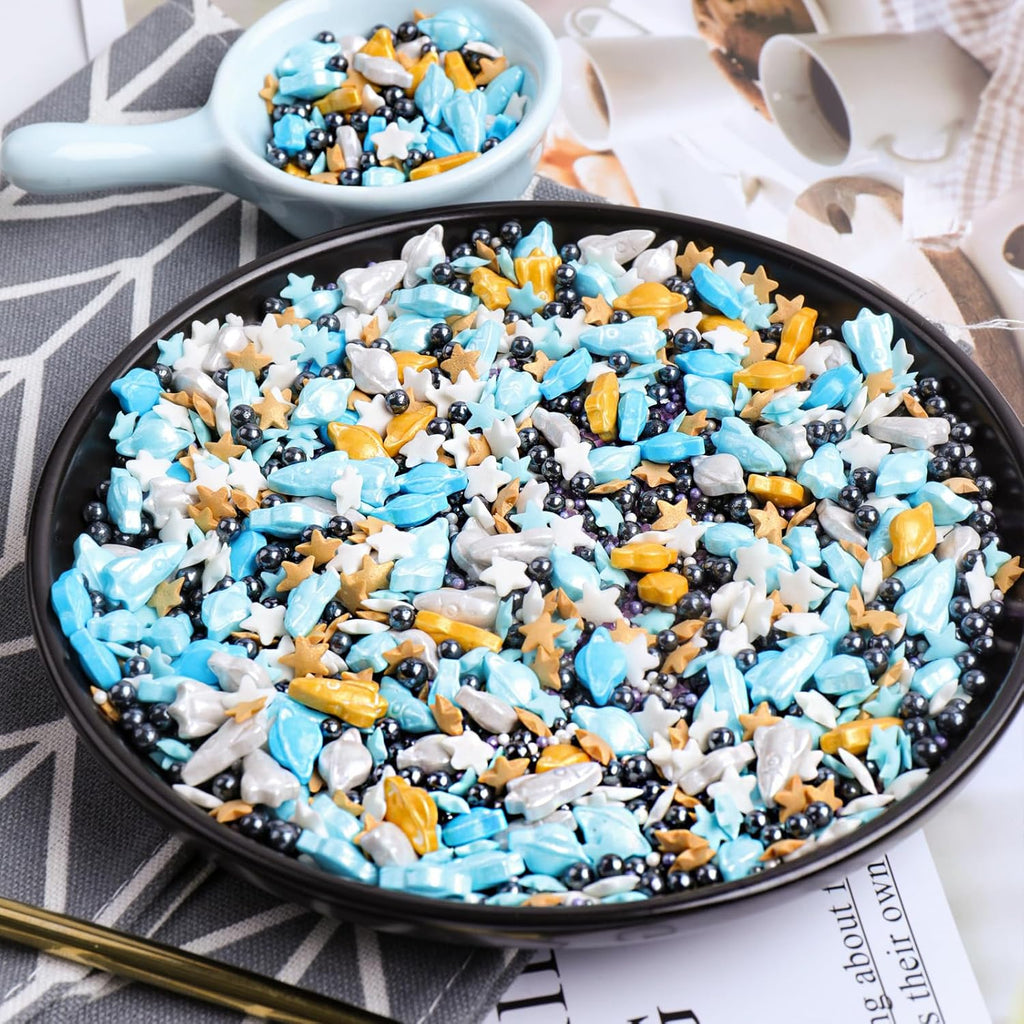 Space themed Sprinkles for Cake Decorating, Rocket, Planet, Star & Pearl Sugar Mix for Baking Cupcakes, Cookies, Donuts & Ice Cream, Birthday Party Supllies