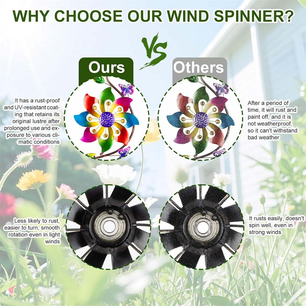 pearlstar Flower Wind Spinners Outdoor Metal Wind Sculpture Windmill Flower Pinwheel for Yard Lawn Patio Garden Decor