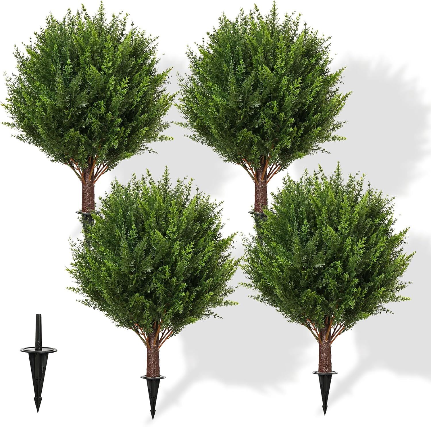 Artificial Cedar Shrub Ball Trees Two 15.8inch with Ground Spikes, can be Planted in The Ground and in pots, Outdoor Artificial Plants Resistant to UV Rays (4pcs)