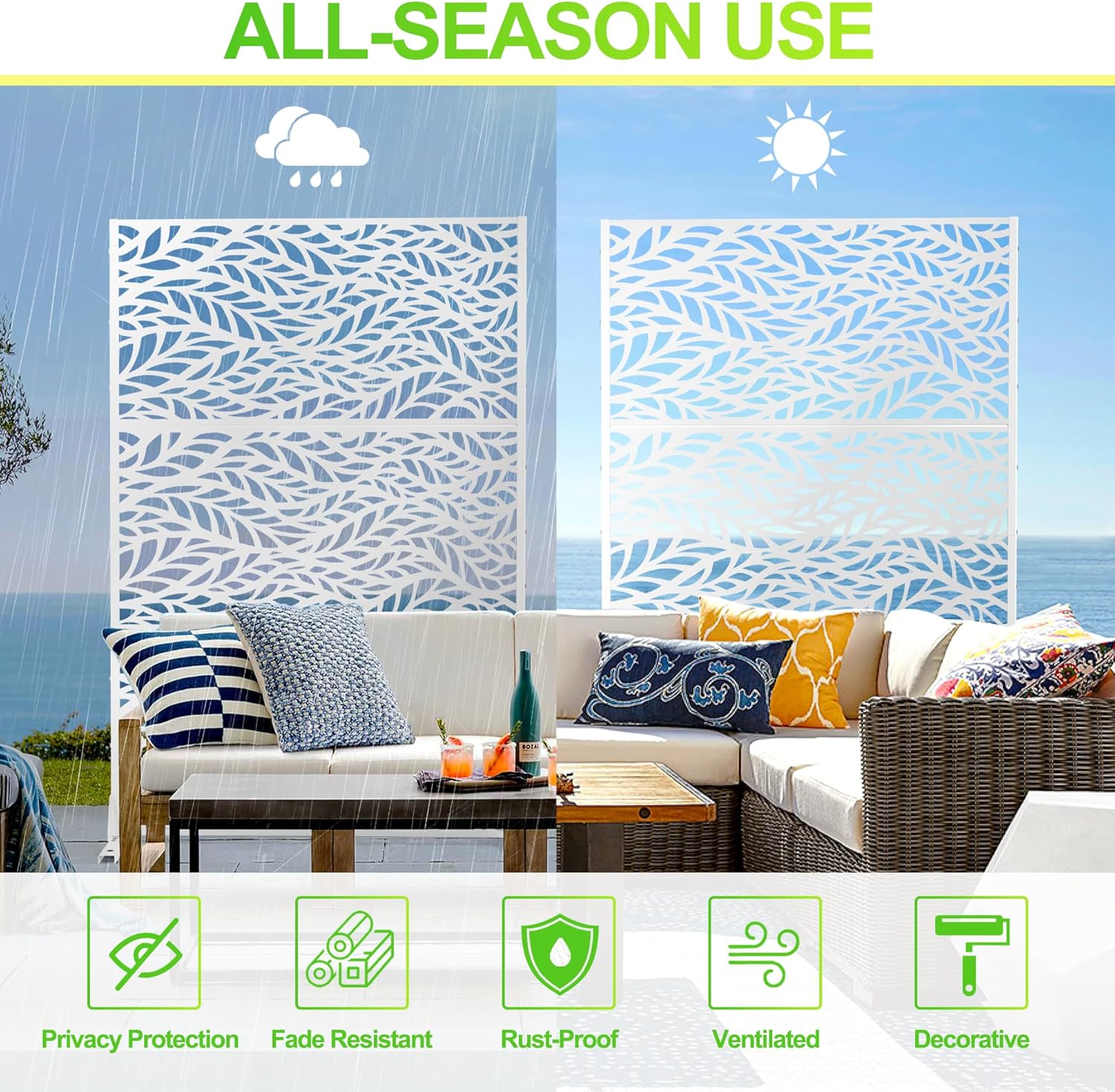 Outdoor Privacy Screen,72" H×47" W Metal Privacy Screen, Freestanding Privacy Fence Panels for Patio