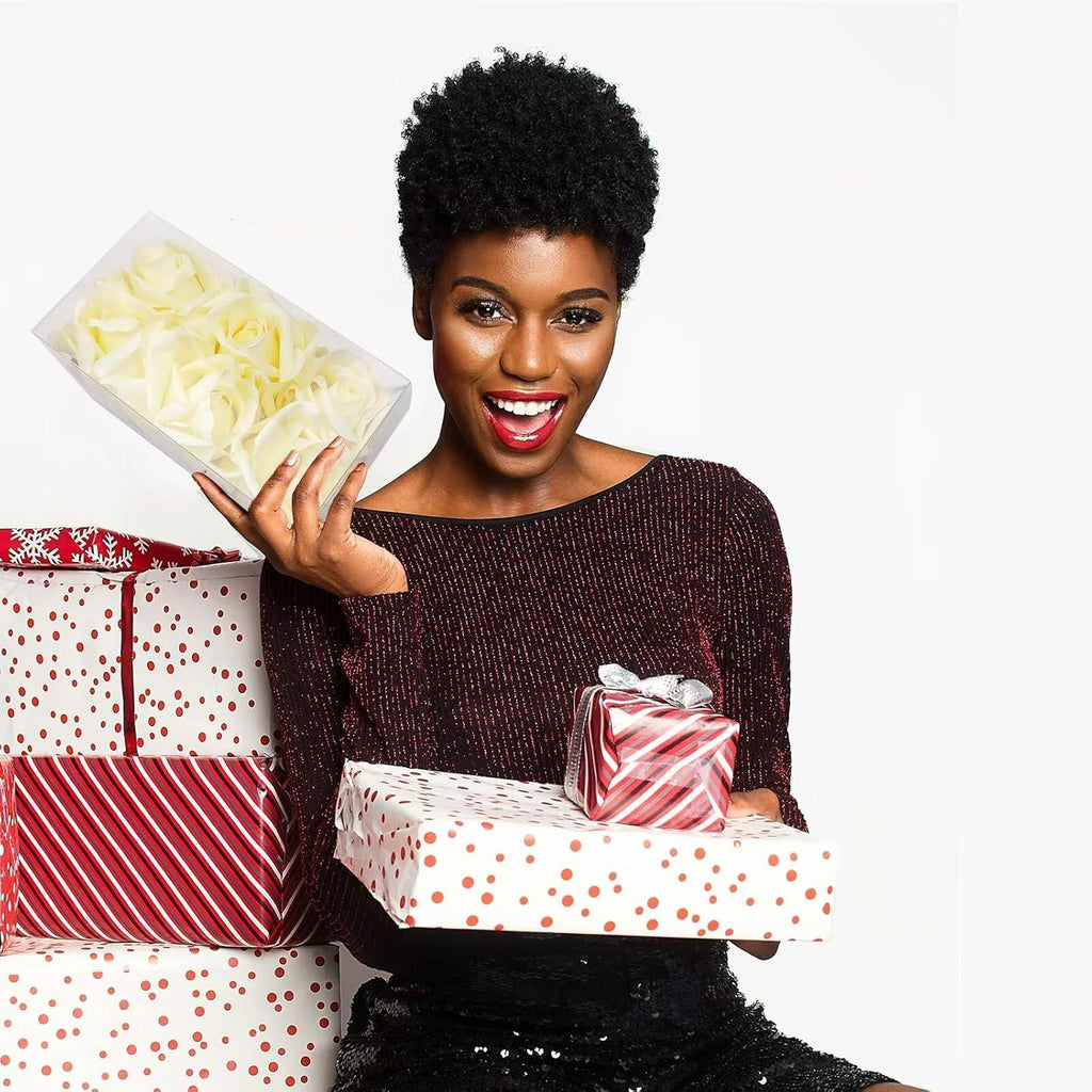 Artificial flower real touch roses feel and look realistic fake roses with short stems, suitable for gift, for wife girlfriend mom friends, Indoor home table，cake, hotel, car decoration (white)