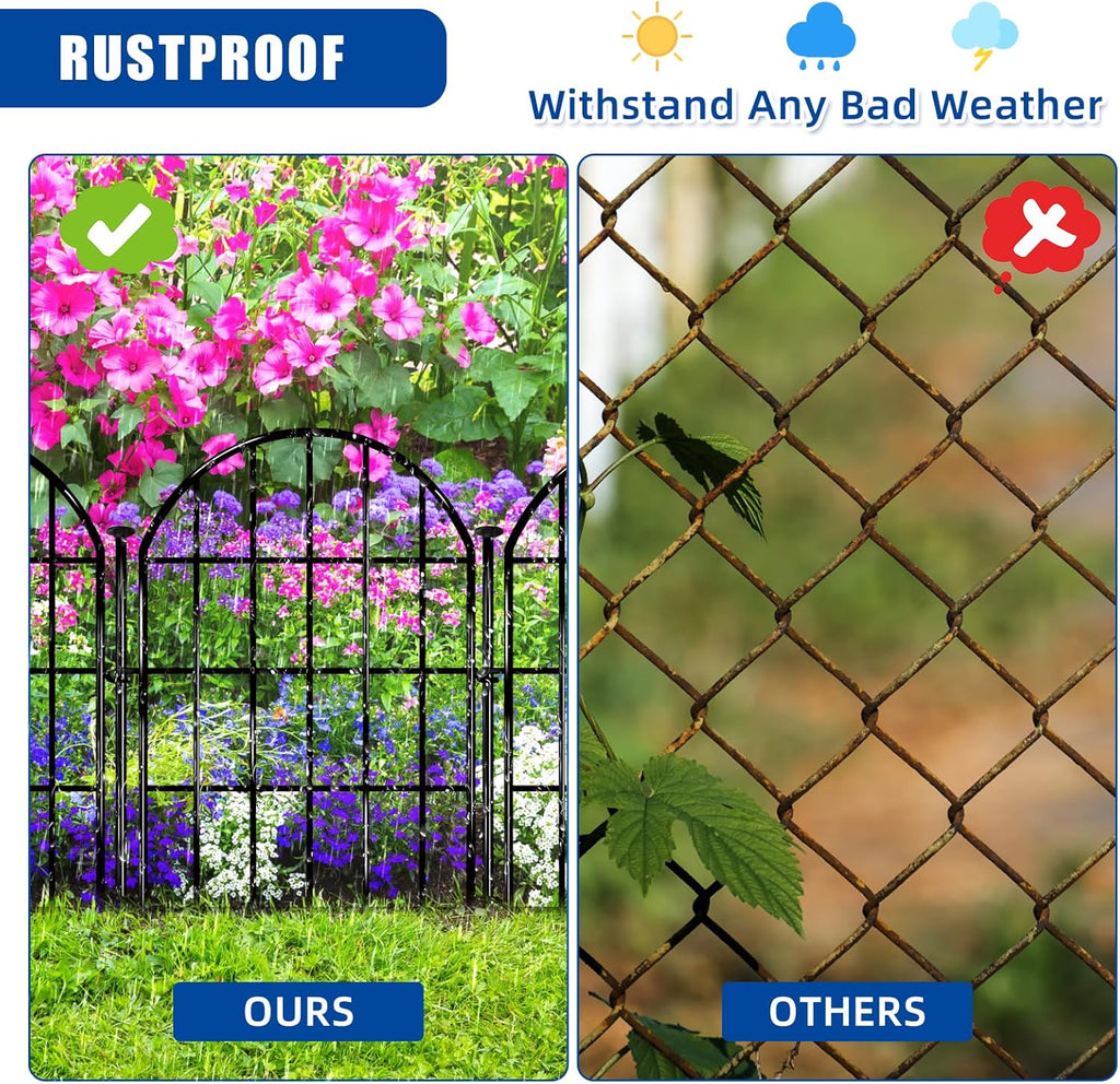 32 Pack Decorative Garden Fence, 17in X 34.6ft Arched No Dig Fence Border, Garden Edging Border, Rustproof Metal Animal Barrier with Ground Stake for Dog, Rabbit, Outdoor Yard Patio Decor