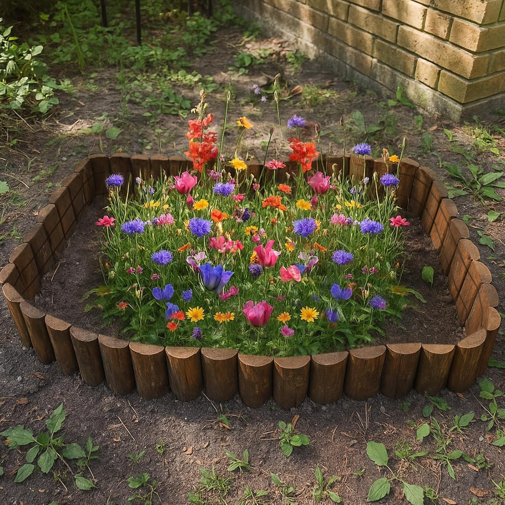 Wood Garden Edging, Wooden Fence Border Decorative Small Picket Panels for Flower Bed Barriers and Landscape Fencing