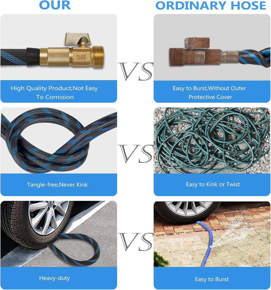 100ft Garden Hose - Water Hoses w/10 Function Spray Nozzle, 2025 New Superior Strength Flexible Hose, 3/4" Brass Connectors- Leakproof Lightweight Water Pipe for Gardening(Blue Black)