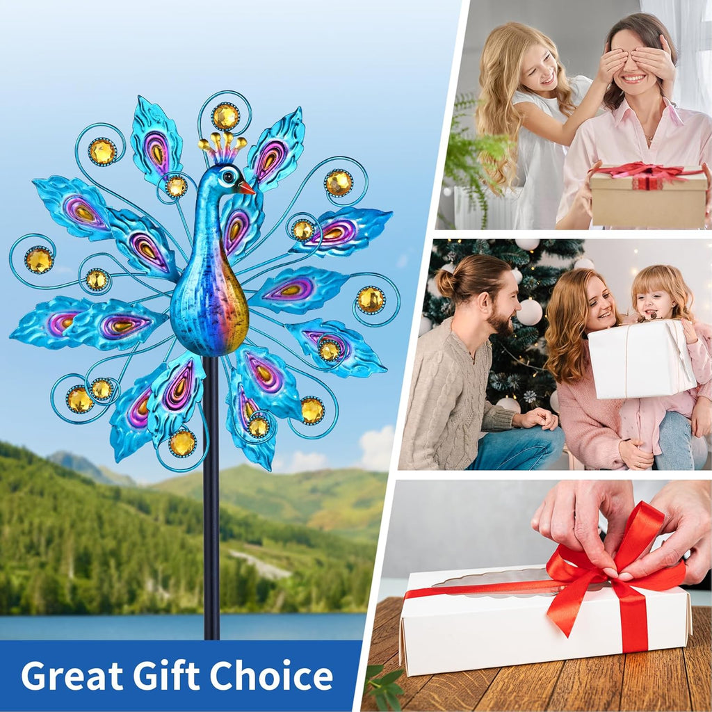 Wind Spinner for Yard and Garden Peacock Windmill Outdoor Metal Kinetic Art Wind Sculpture for Yard Patio Lawn Decoration 55 Inch,Gifts for Women