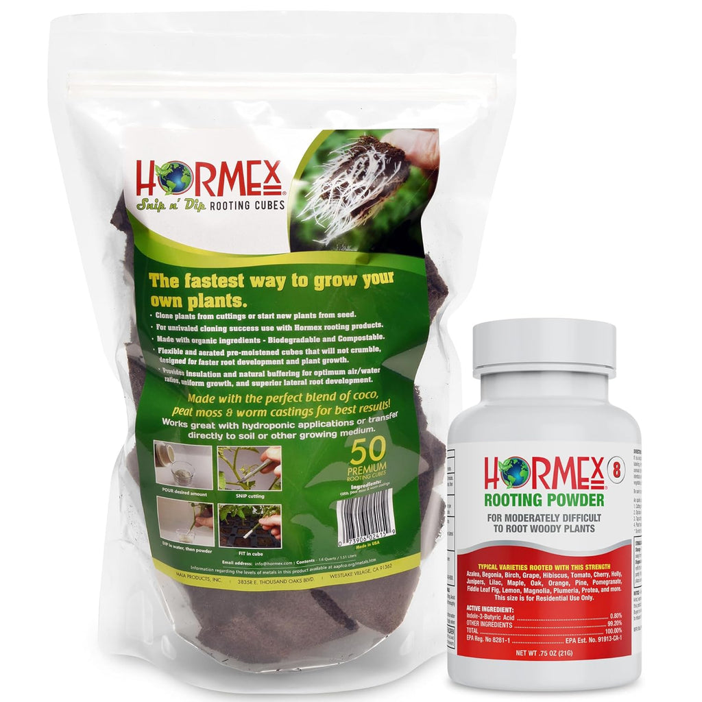 Hormex Rooting Powder #8 & Rooting Cubes Combo - Rooting Hormone for Semi-Hardwood Cuttings & Organic Peat Moss Coco Plugs - Fast, Healthy Root Growth for Propagation, Hydroponics, & Seed Starting