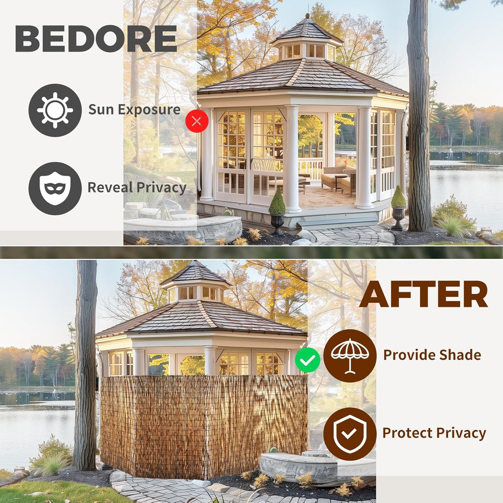 Natural Reed Fencing, Eco-Friendly Reed Fence, 4 feet High x 16.44 feet Long, Reed Screen for Backyard Patio Garden and More,Brown