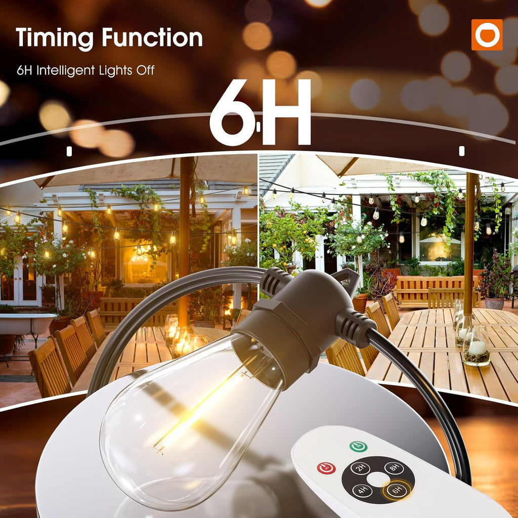 addlon 50FT LED Outdoor String Lights Timer Control with Edison Shatterproof Bulbs, Weatherproof Strand, Commercial Grade Patio Lights, Decorative for Garden or Patio, Black