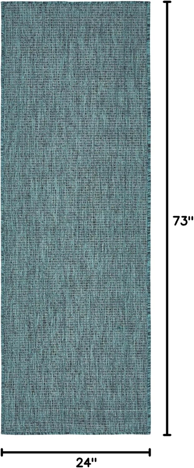 Unique Loom Collection Casual Transitional Solid Heathered Indoor/Outdoor Flatweave Area Rug (2' x 6' 1" Runner, Teal/Navy Blue)