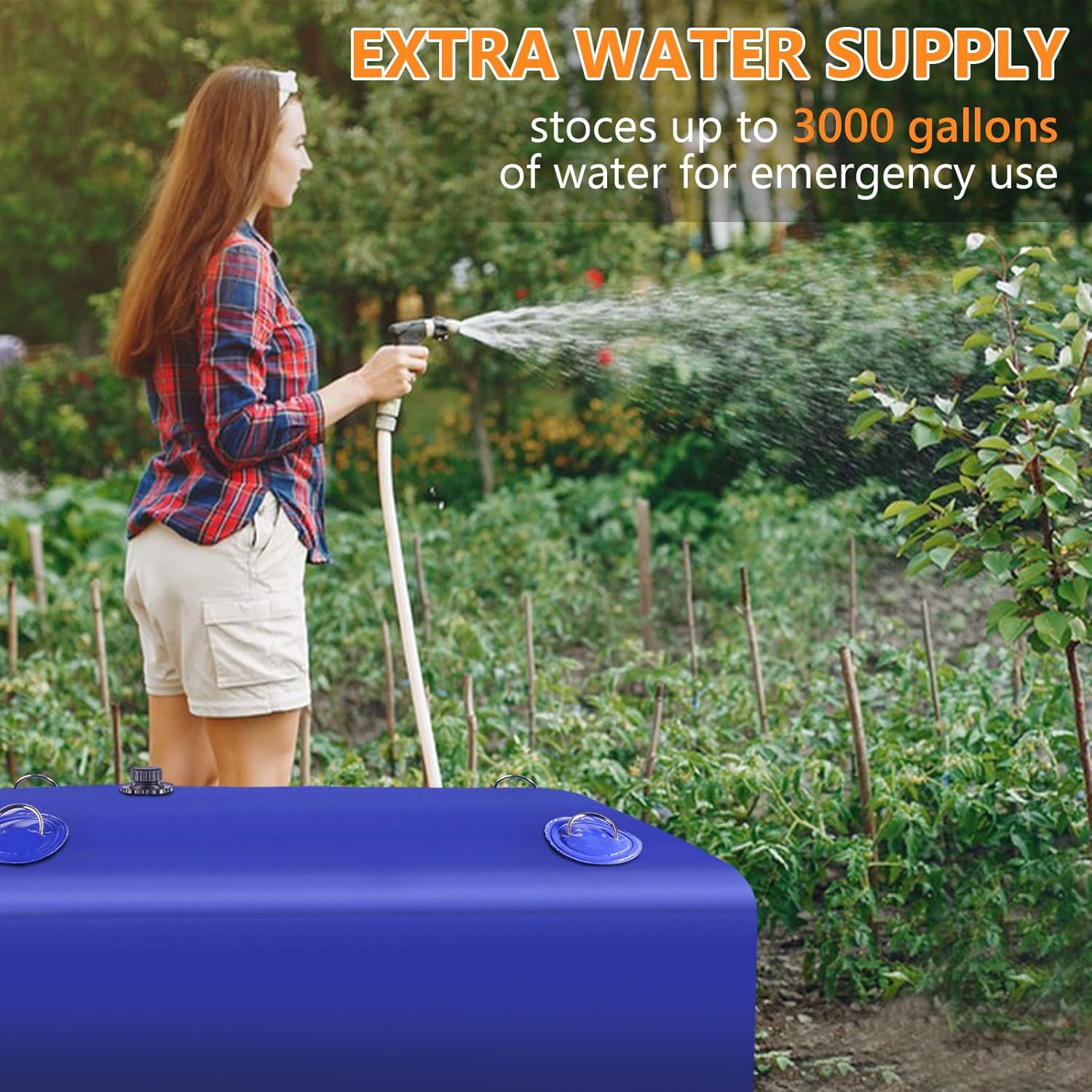 Water Tank, 65 Gallon Water Storage Bladder, Foldable Portable Water Storage, Large Water Storage Containers with 3/4" PVC Spigot and Hose Kit for Camping, Garden, Emergency Water Bag