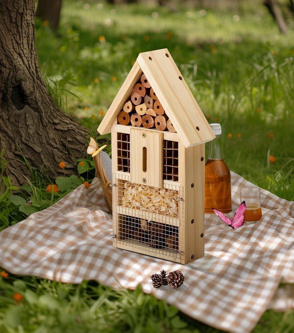 2 PK Large Cedar Wood Insect House Kit for DIY Project Backyard Insect House, Bee House, Nesting Habitat Shelters, Garden Shelter for Bees, Butterflies, Bugs