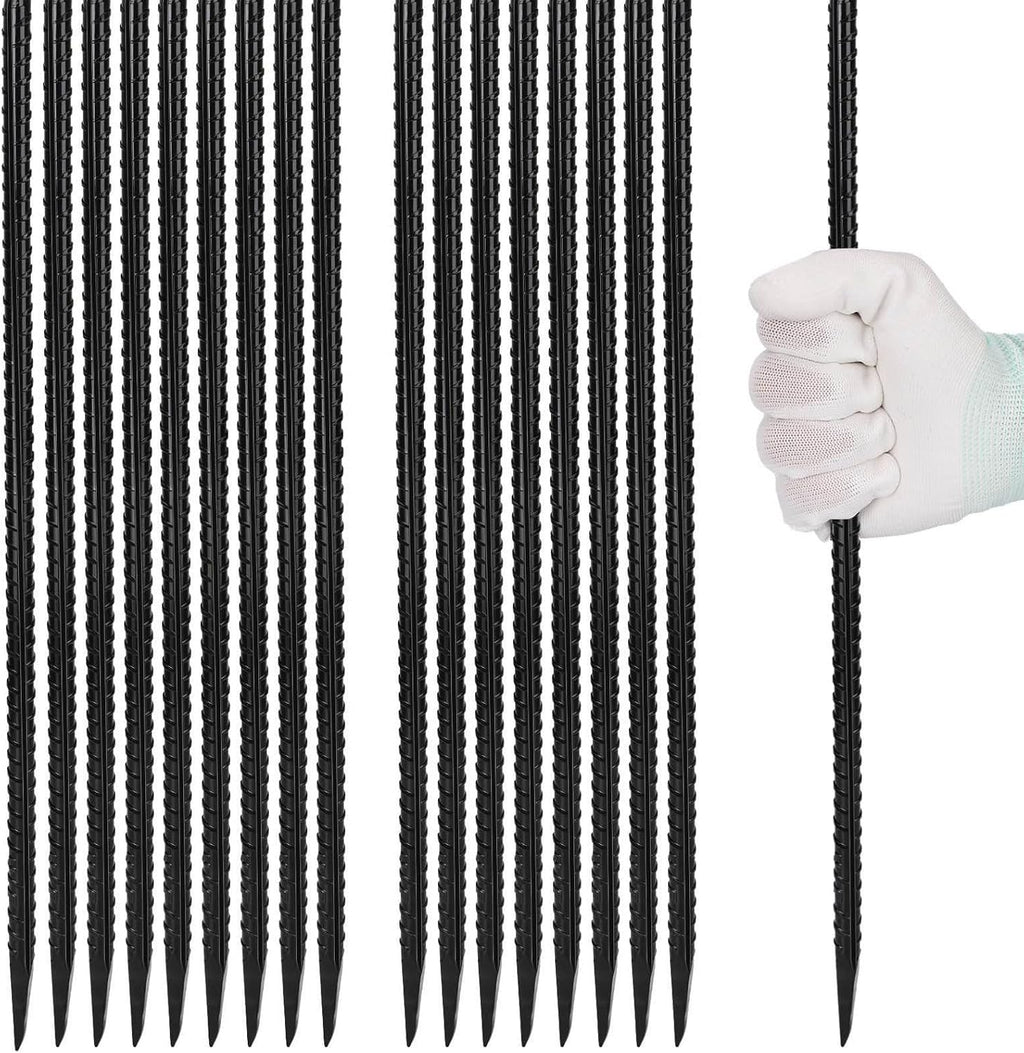 16 inches Rebar Stakes 18-Pack Heavy Duty Ground Stakes Rebar Spikes Garden Stakes Metal Steel Stake for Concrete and Timber Straight Black