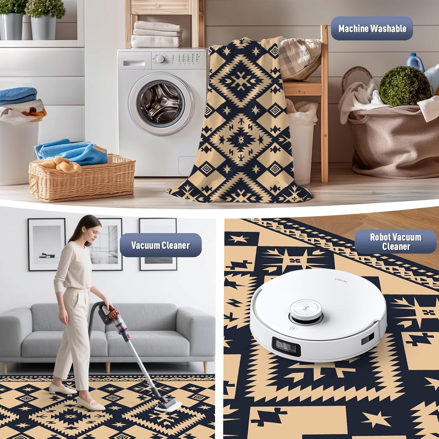 WILDROOTS 5x8 Feet Plastic Bohemian Outdoor Rug, Stain Resistant Waterproof Reversible Outdoor Patio Rug, Fade Resistant Camping Rug