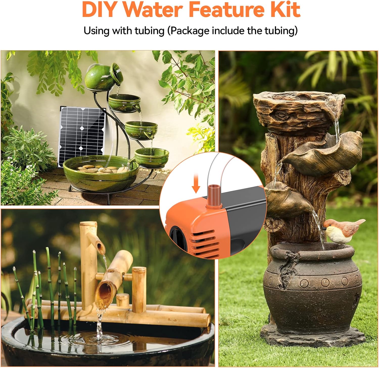 POPOSOAP 20W Solar Water Pump, Solar Powered Water Pump Outdoor with 320GPH Solar Pump, 7 Sprayers, 16.4ft Cable, 6.6ft Tubing for Outdoor Pond, Fish Tank and Garden Water Features