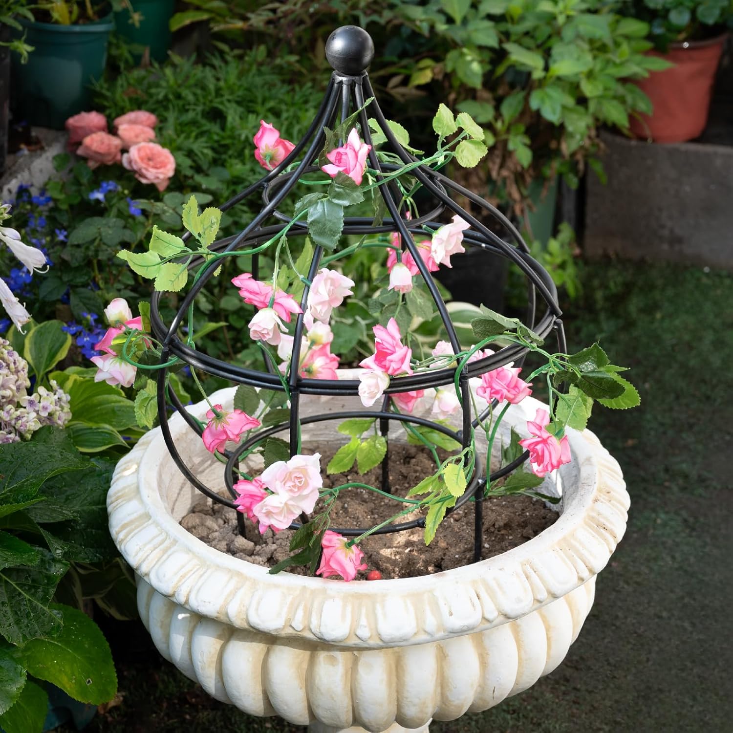 Sturdy Metal Garden Obelisk Trellis for Climbing Plants - 12" x 8.1" Versatile Support for Roses, Topiaries & Houseplants - Easy to Assemble, Durable & Decorative for Indoor/Outdoor Displays