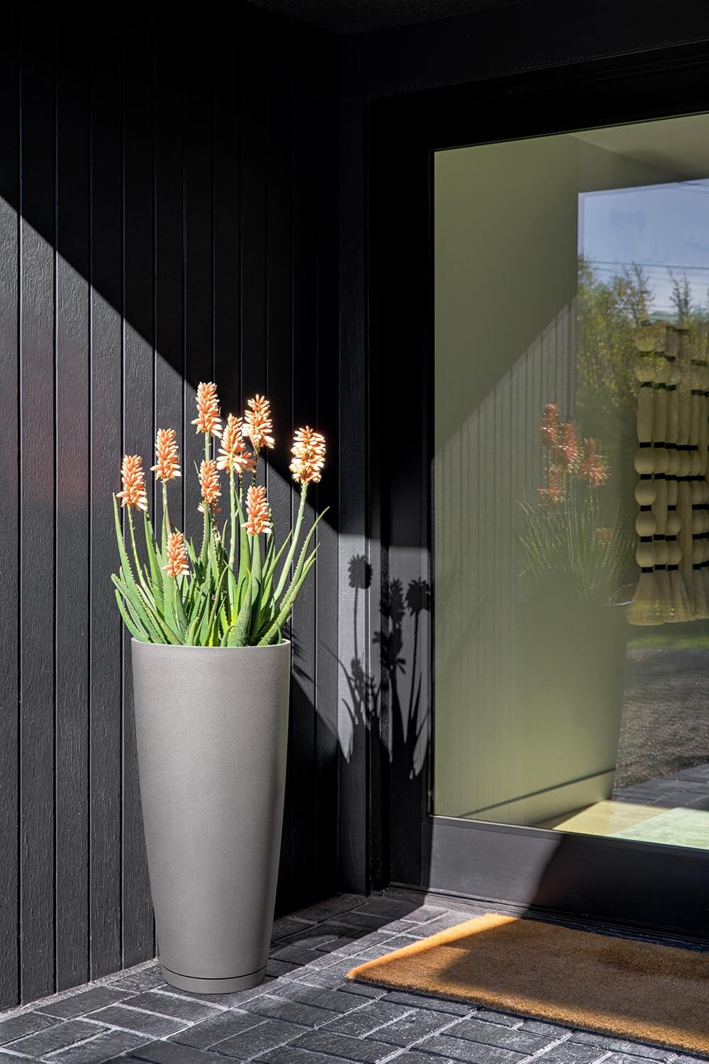 Veradek Vega Round Tall Planter Pots for Indoor/Outdoor Use | Made from Plastic - Stone Mix with Drainage Holes | Perfect for Small to Large Succulent Plants, Flowers, Modern Interior Plants