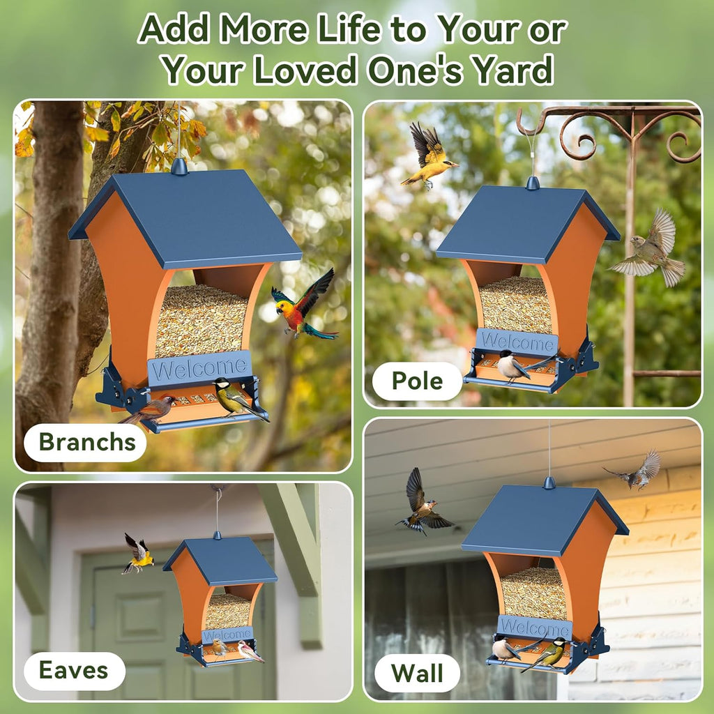 Wildpark Squirrel Proof Bird Feeders for Outdoors, 5LB Metal Hanging Feeders, Large Wild Feeders for Cardinals, Chickadees, Durable Backyard Feeders-One in Orange