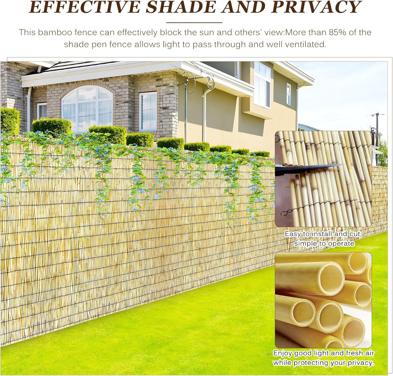 Natural Reed Fencing Rolls: Privacy Bamboo Fence 3/4/5/6ft High Roll Reed Screen, Decorative Bamboo Fencing for Outdoor Balcony Patio Garden Backyard,with Cable Zip Ties(Nature, 4x16.4ft)