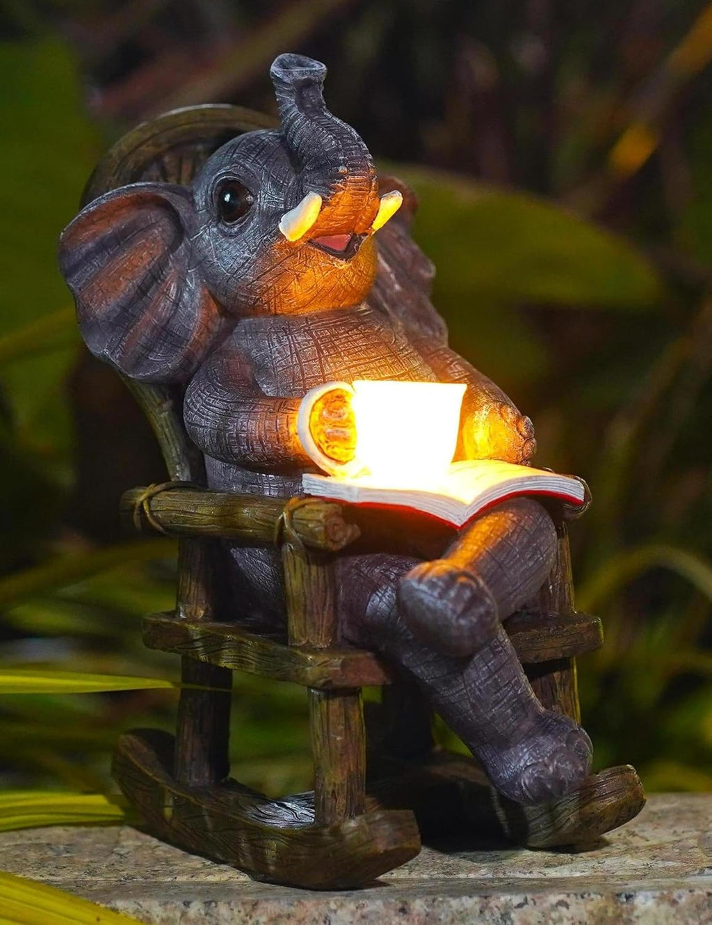 Elephant Statue Recliner Light Up Cup - Resin Elephant Fairy Garden Decor - Suitable for Home Desk Garden Lawn Patio Porch Ornamental, Unique Birthday Gifts for Mom Daughter(6.8 inch)