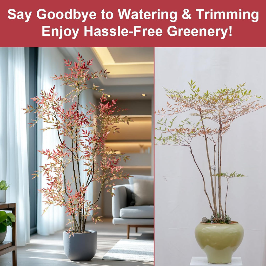 7.2ft Faux Bamboo Tree Artificial Nandina Tree Artificial Indoor Plants Realistic Fake Potted Tree with 800+ Leaves, Cement Planter - Home Office Decor Perfect for Housewarming Gift Non-Toxic