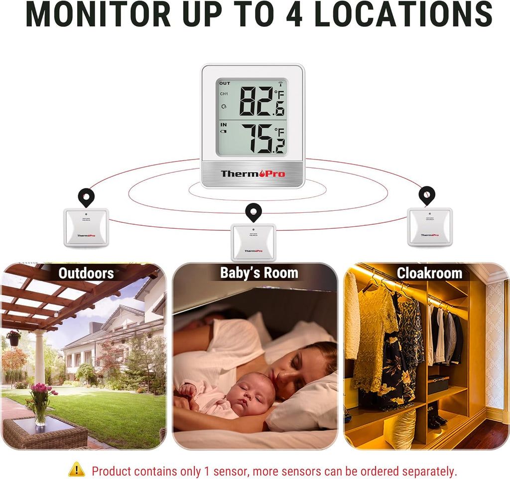 ThermoPro 500FT Indoor Outdoor Thermometer Wireless, Outdoor Thermometers for Patio with Temperature Sensor, Outside RoomThermometer for House Home Reptile Baby Room Temperature Monitor