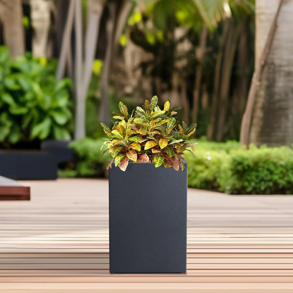 Kante 12.6" H Tall Rectangular Concrete Planters, Outdoor Indoor Lightweight Plant Pots with Drainage Hole and Rubber Plug, Modern Style for Home Garden Patio, Charcoal
