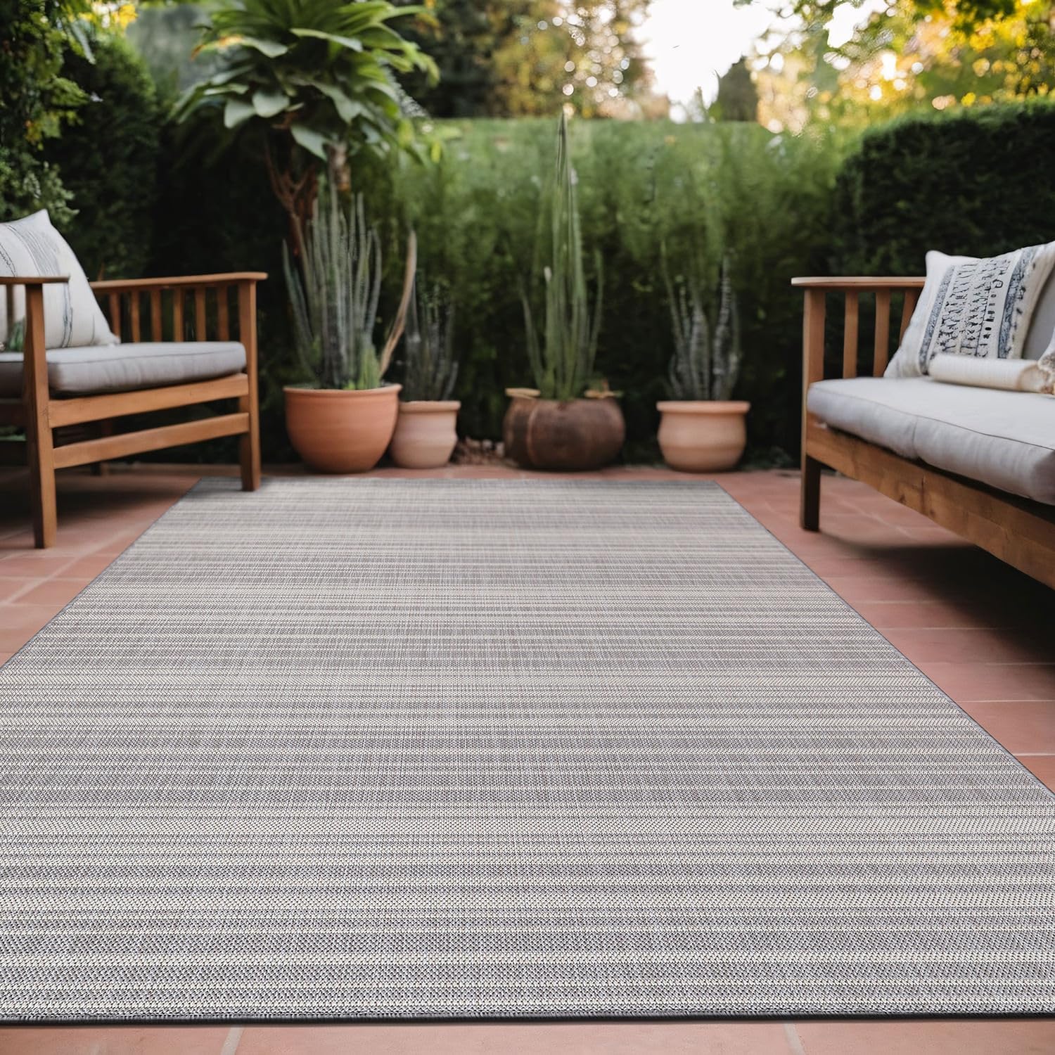 Stripe Outdoor Rug 9x12 Washable Outside Carpet for Indoor Patio Porch Waterproof Easy Cleaning Non Shedding Area Rugs Gray 9 x 12