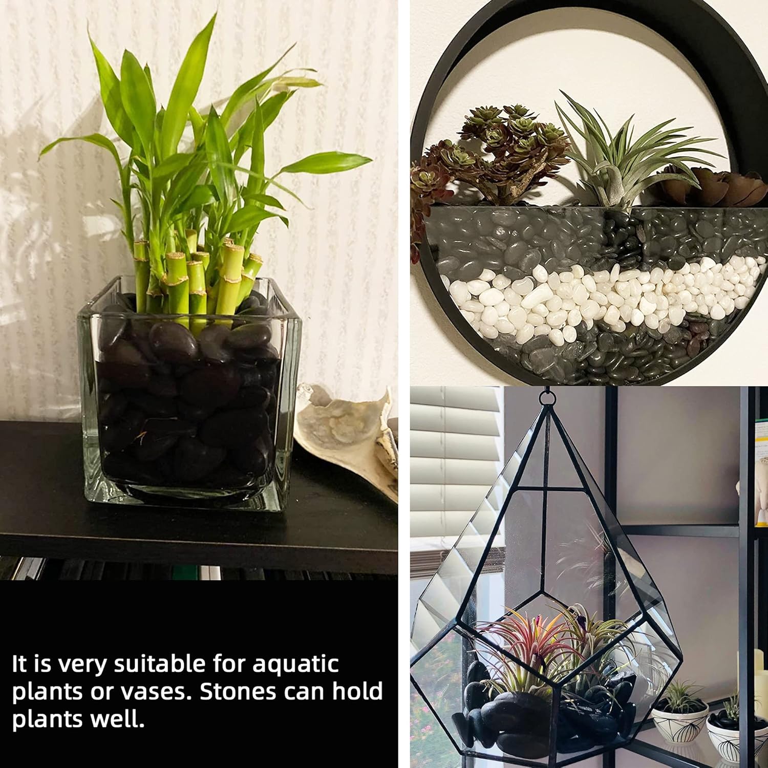 Black Pebbles for Plants 18lb 0.5"- 1" Aquarium Gravel Decorative Polished Stones Natural River Rocks for Fish Tank