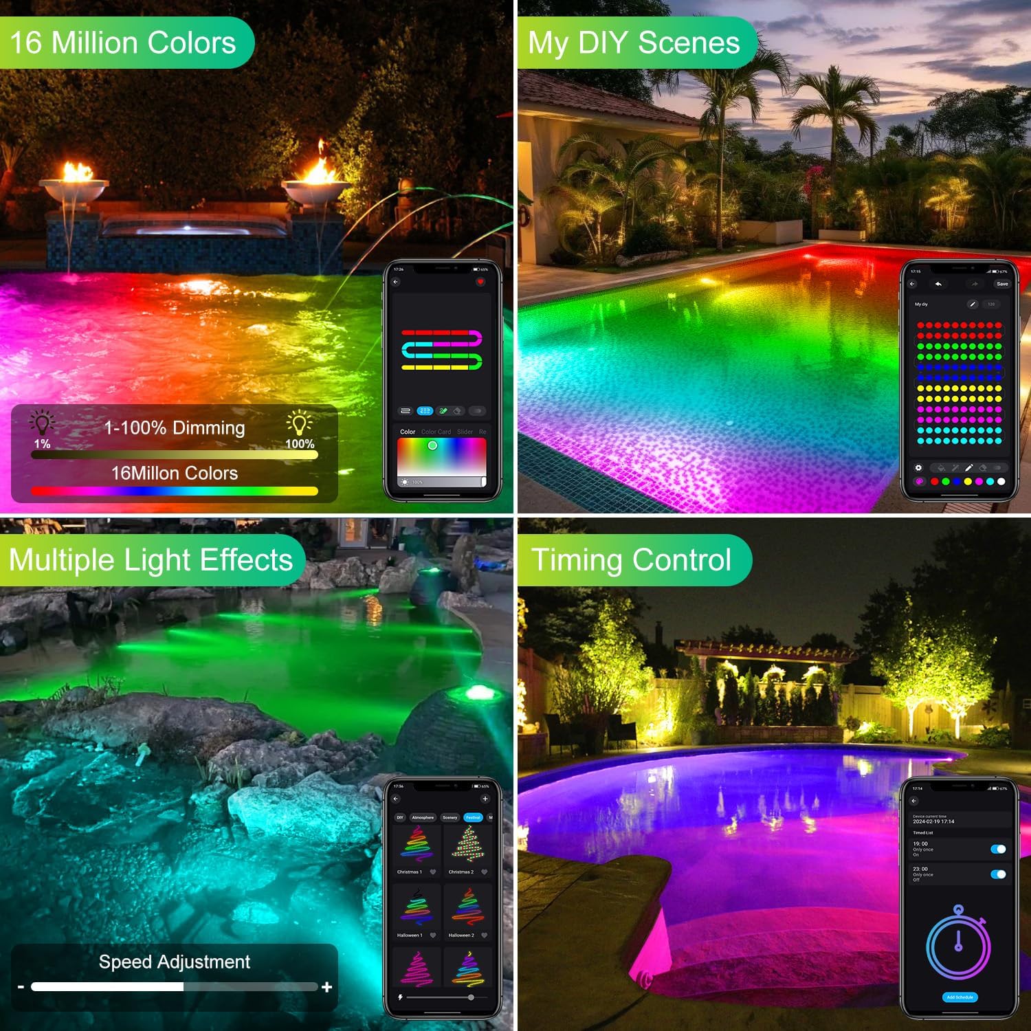 T-SUN Colored Pond Lights with Timer,LED Underwater Pond Light Submersible Fountain Lights for Fish Tank Landscape Spotlight-Bluetooth APP & Remote Control,IP68 Waterproof,Aquarium,Yard (1 Heads)