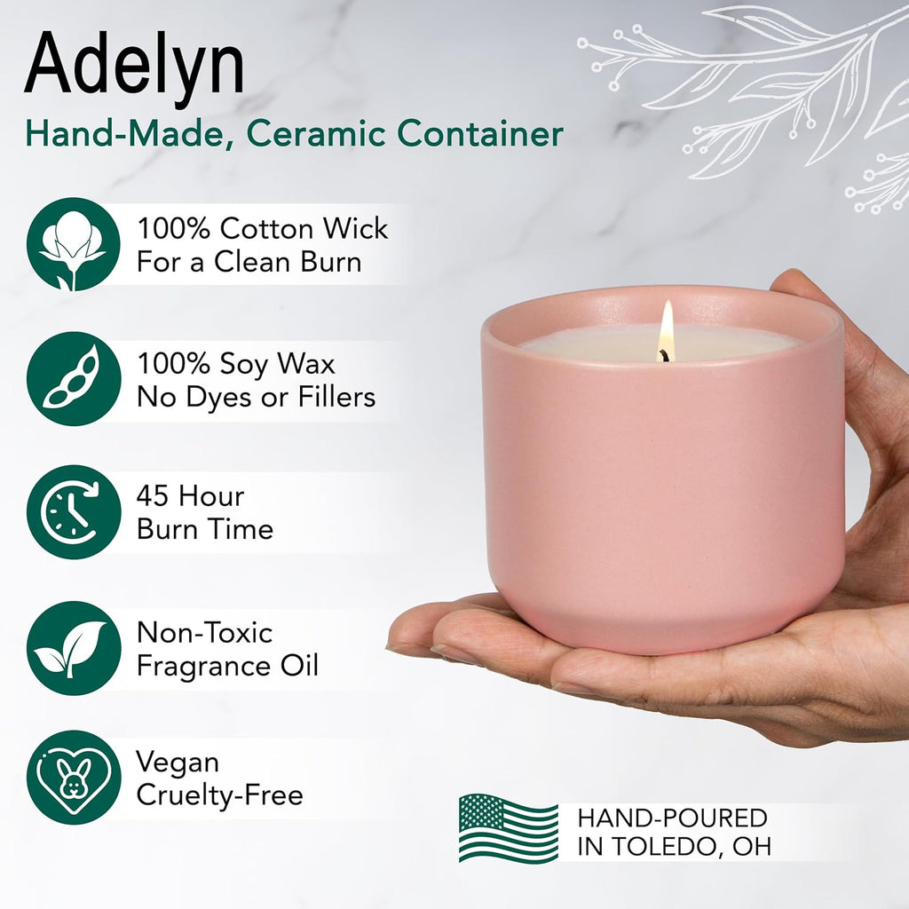 The Growing Candle, Mint & Eucalyptus Scented, 8oz Ceramic Pot, Aromatherapy Candles, 100% Soy, Adelyn