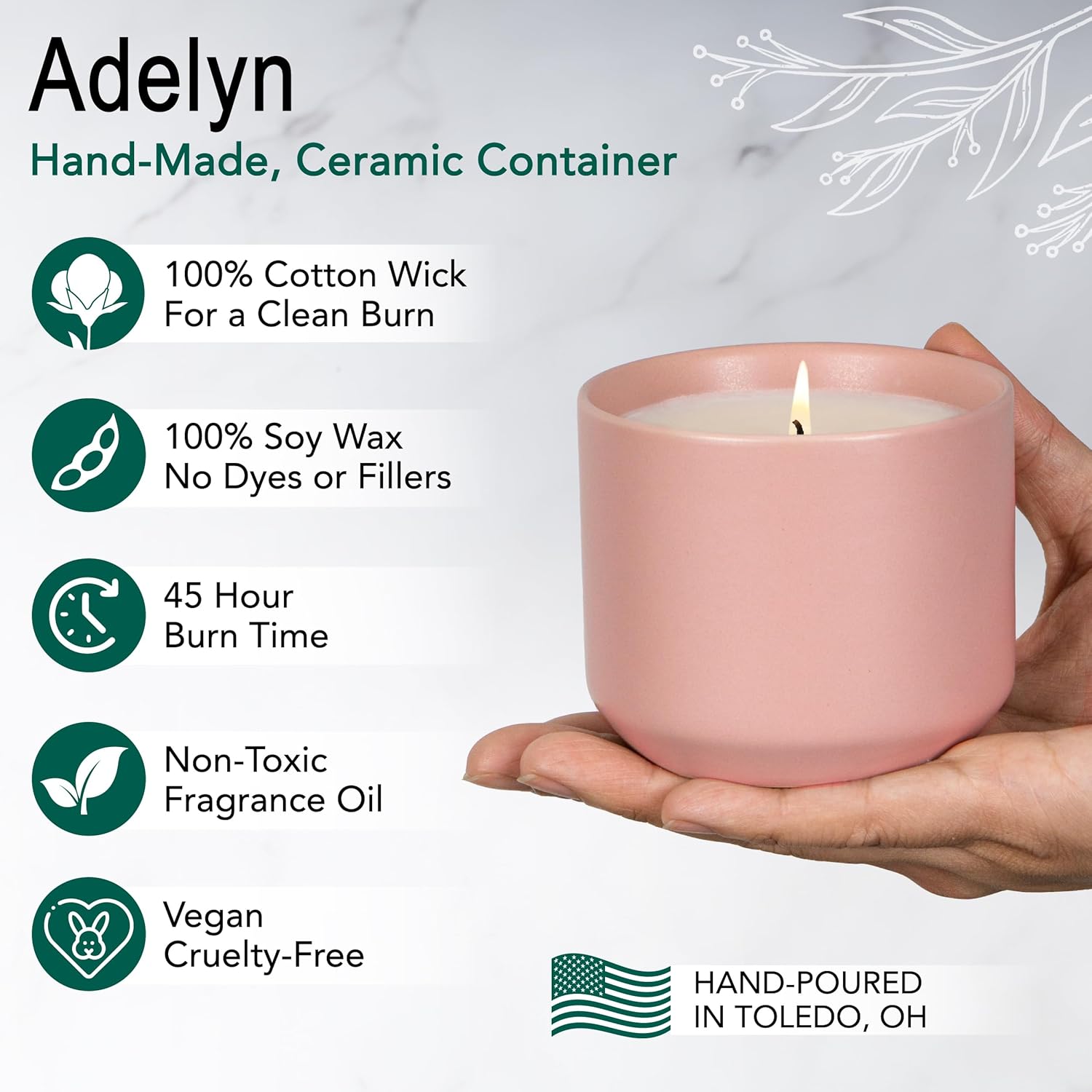 The Growing Candle, Wild Flower Scented, 8oz Ceramic Pot, Single Wick Aromatherapy Candles, 100% Soy for Women and Men, Adelyn