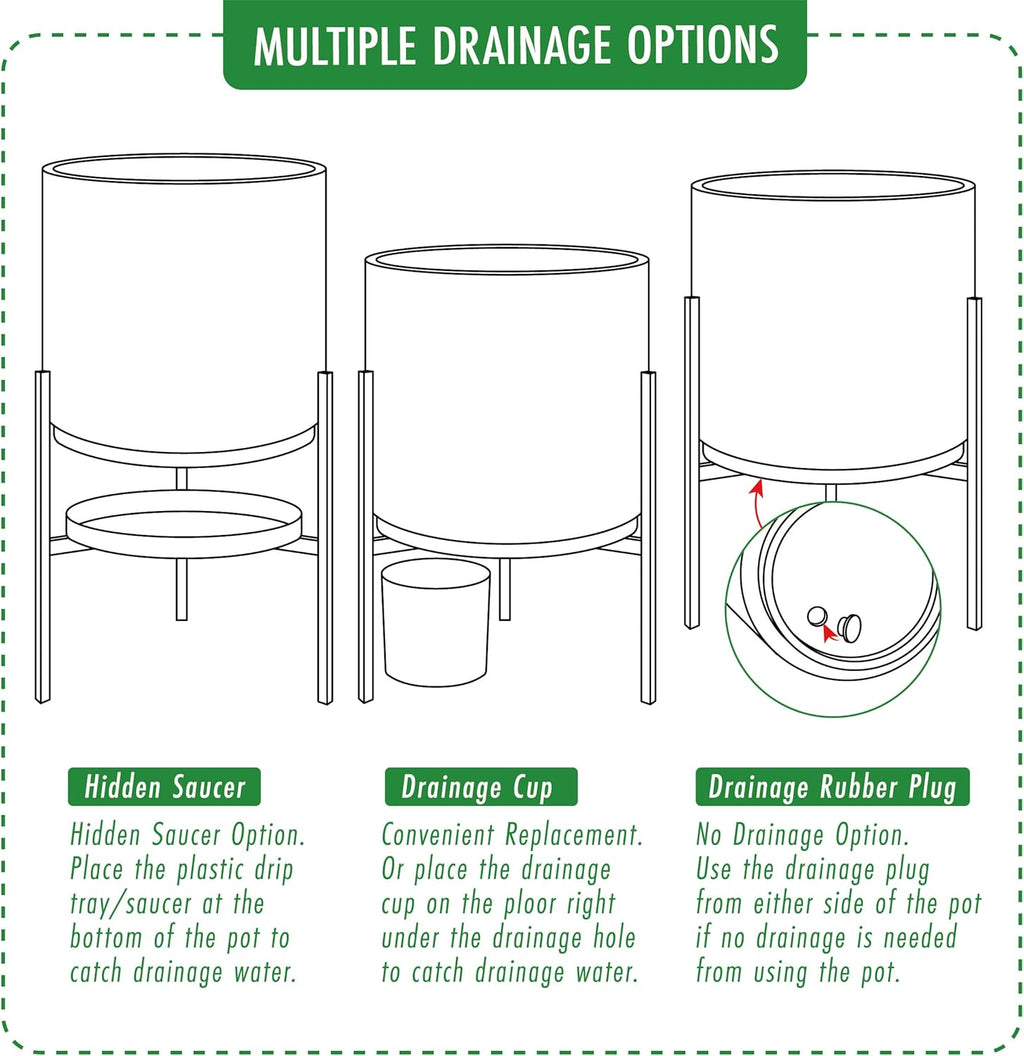 D'vine Dev Modern White Plants Pot Cylinder Planter with Heavy Duty Stand, Medium 10 Inch Pot, 16.3 Inch with Stand Height, 96-T-A-2