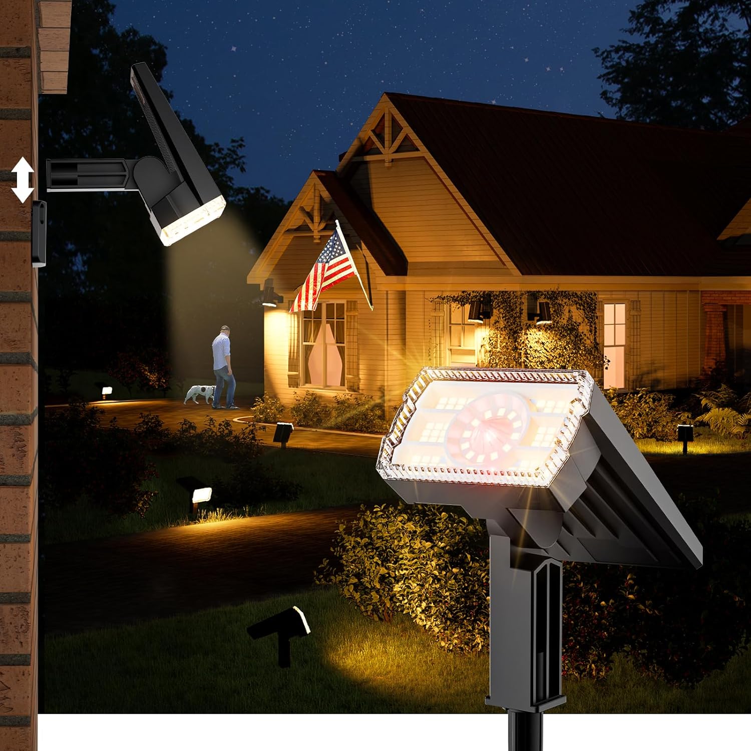Large Panel Solar Spot Lights Outdoor 4 Pack, [58 LED/3500K/3 Modes] Solar Pathway Lights Waterproof IP67, Auto On/Off, 2-in-1 Wall Light Outdoor Light for Tree Yard Garden Pathway