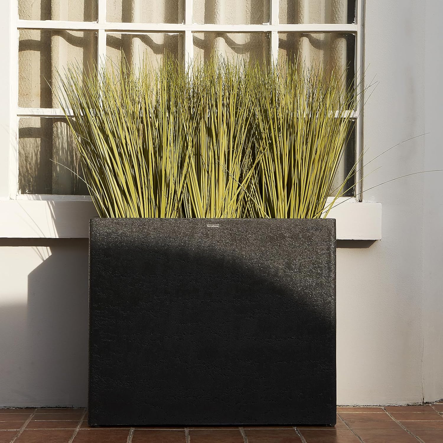 Tall Rectangular Composite ConcretePlanter（30Lx12Wx25H，66 Pounds）,Durable All-Weather Use with Drainage Holes,Large Rectangular Planter for Outdoor Indoor Plants