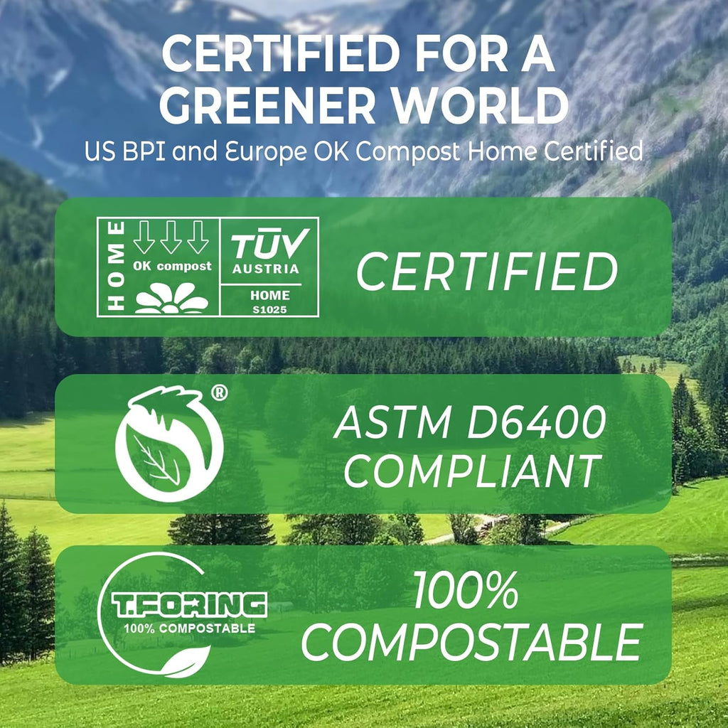 Tall Kitchen Compost Bags 13 Gallon, 49.5 Liter, 0.9 Mil,45 Count Compostable Trash Bags, Food Scrap Waste Bags, ASTM D6400, US BPI, CMA and Europe OK Compost Home Certified