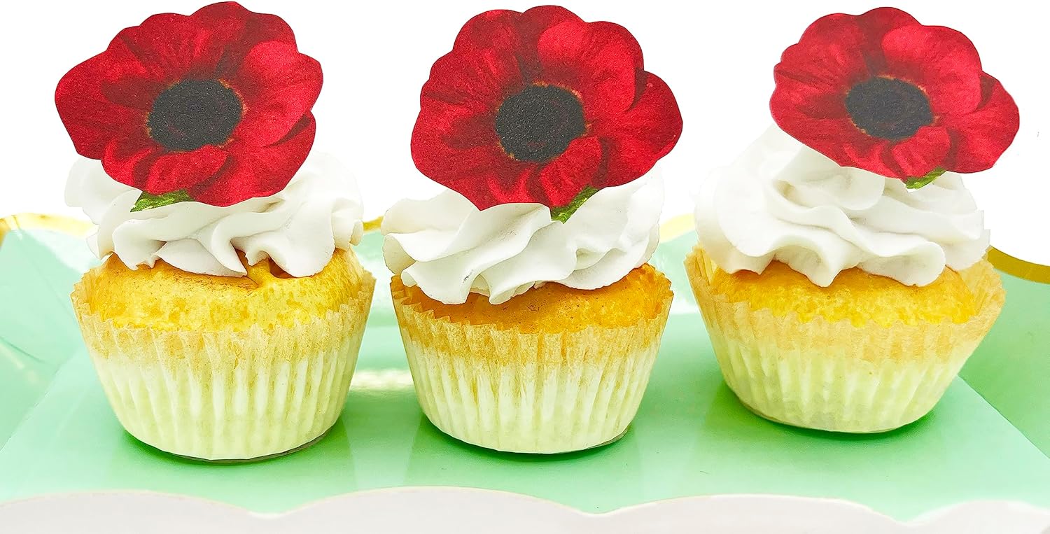 Sugar Robot - Edible Poppy Flowers - Small Size - Edible flowers cake decorations - Premium Crafted - Made in the USA Cake -Set of 20 (Poppy)